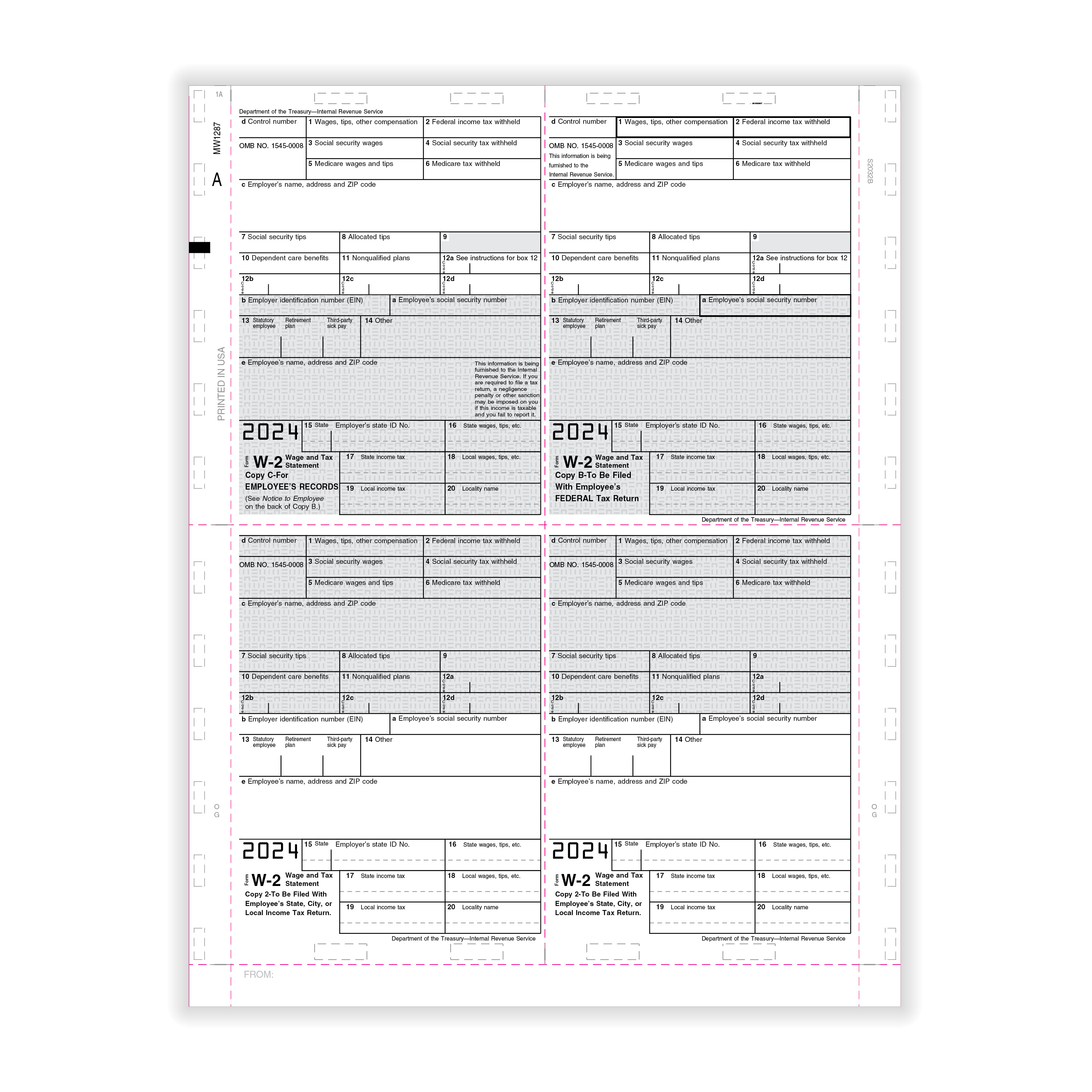ComplyRight W-2 Tax Forms, Pressure Seal, 4-Up (Box Format), Copies B ...