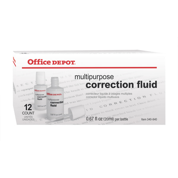 Correction Fluid, Multipurpose, 20 mL, White, Pack Of 12
