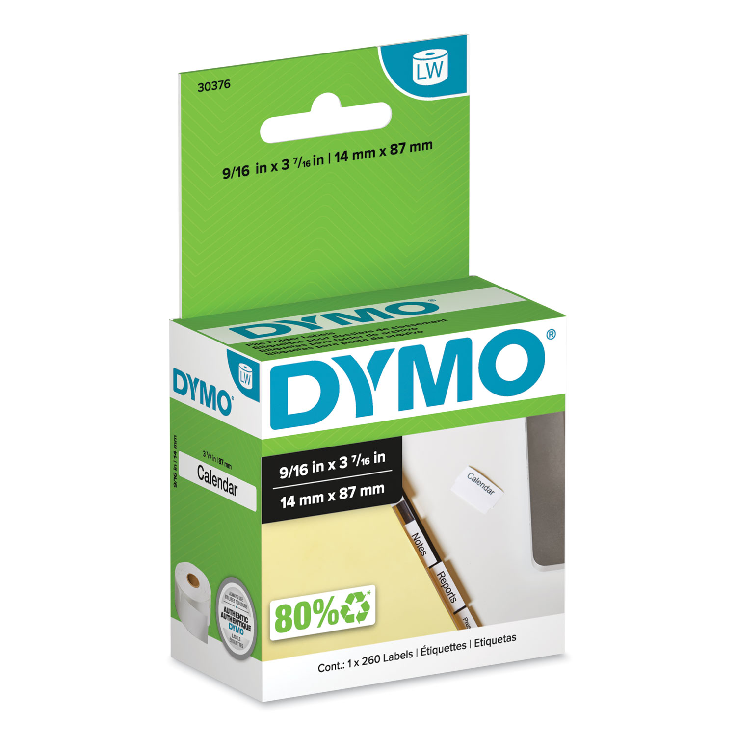 DYMO LabelWriter Hanging File Folder Tab Inserts, 0.56" x 2", White