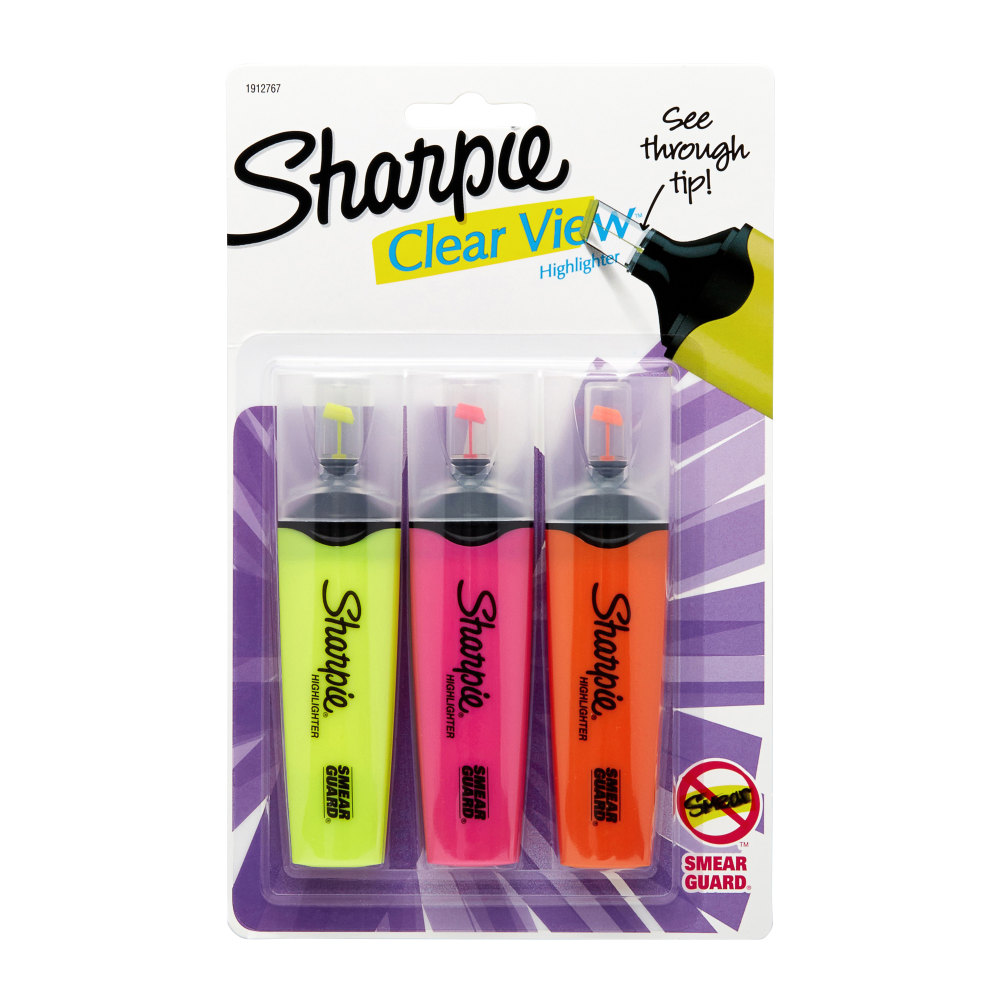 Sharpie Clear View Highlighters, Assorted Colors, Pack Of 3 Sharpies