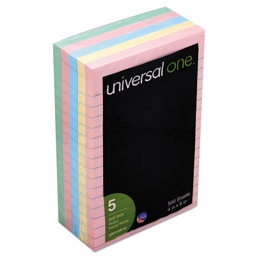 Universal Lined Self-Stick Notes, 4 in x 6 in, Assorted Colors, 100 ...