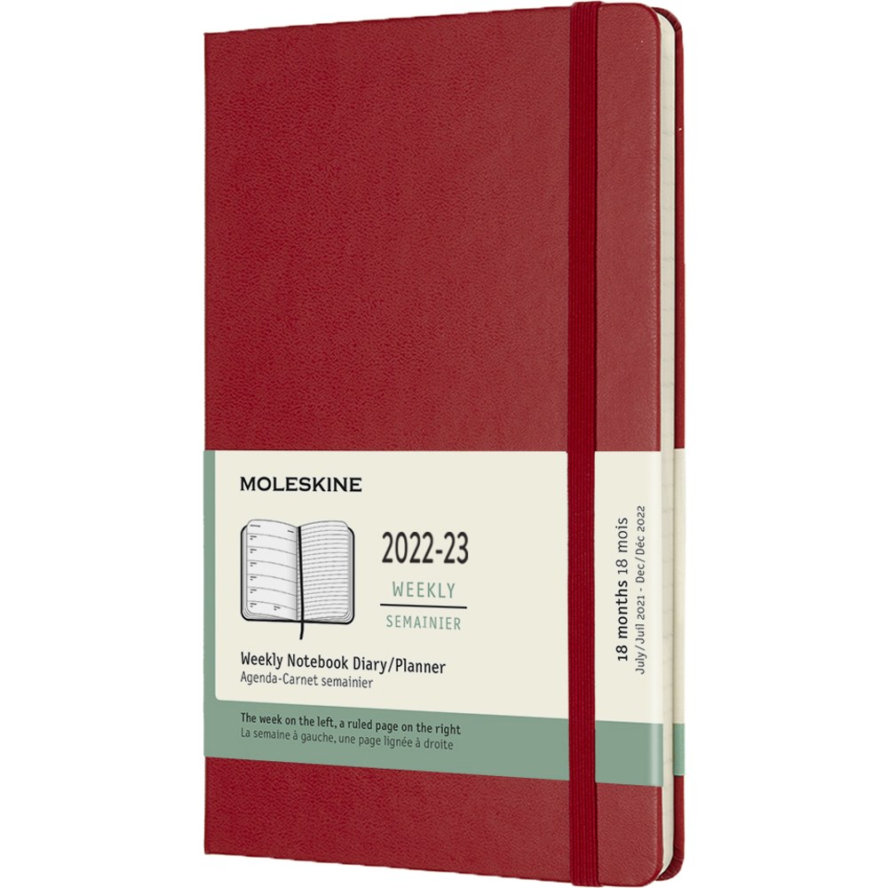 Moleskine Hardcover 18Month Weekly Planner, 5" x 81/4", Red, July 2022 to December 2023