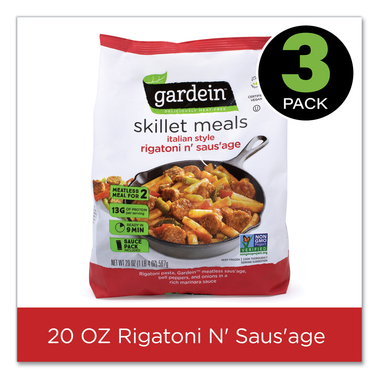 gardein Skillet Meal Italian Sausage Pasta, 20 oz Bag, 3/Pack
