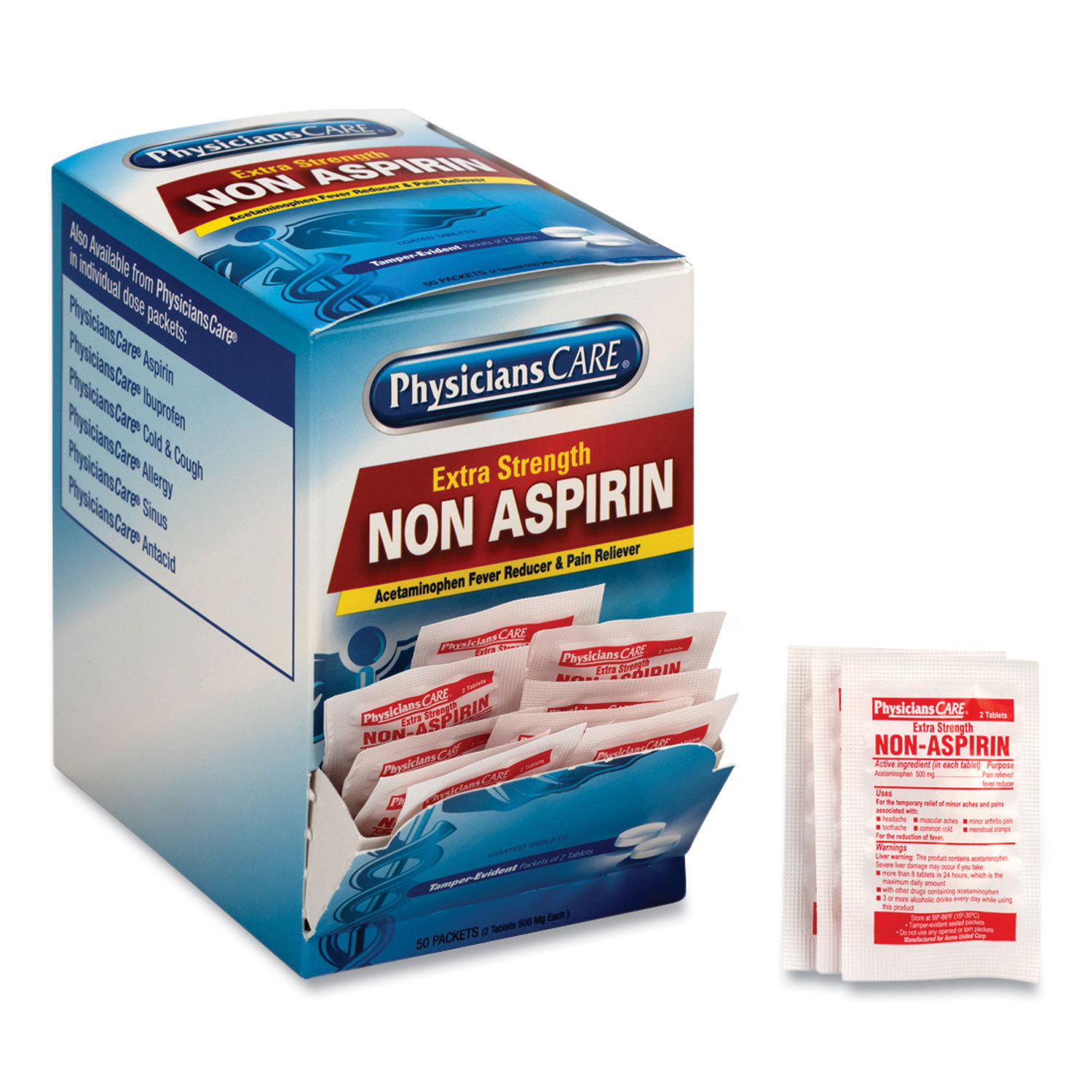PhysiciansCare Non Aspirin Acetaminophen Medication, TwoPack, 50 Packs