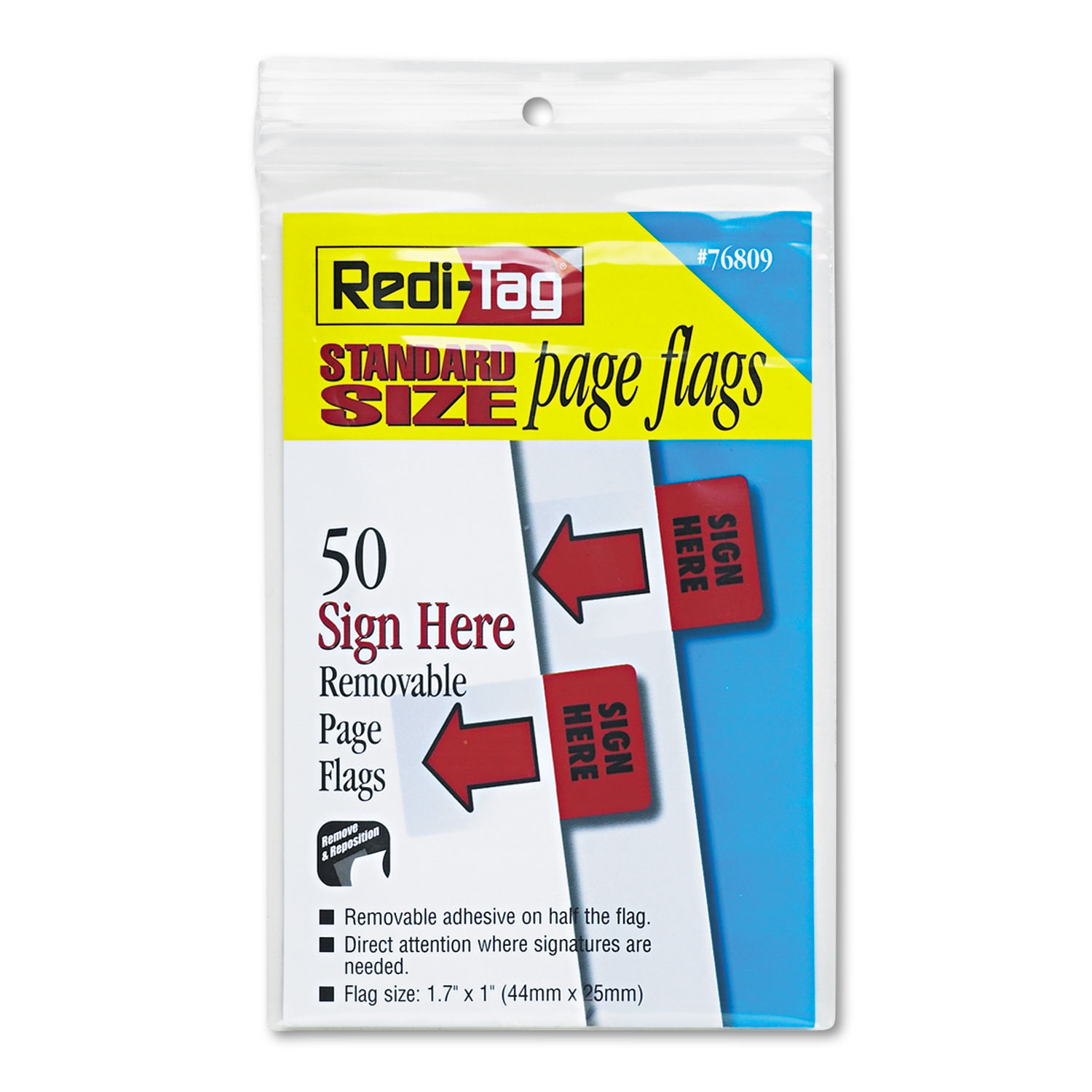RediTag Removable/Reusable Page Flags, "Sign Here", Red, 50/Pack