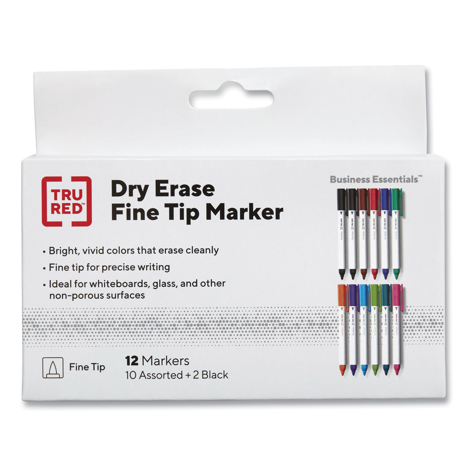 TRU RED Dry Erase Marker, PenStyle, Fine Bullet Tip, Assorted Colors