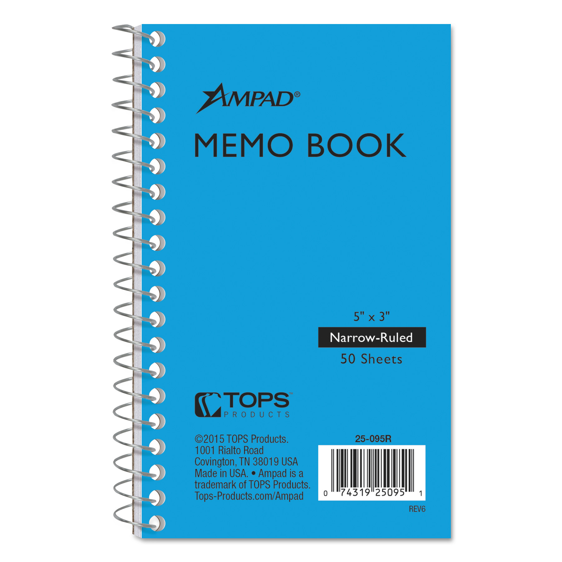 Ampad Memo Books, Narrow Rule, 5 x 3, White, 50 Sheets