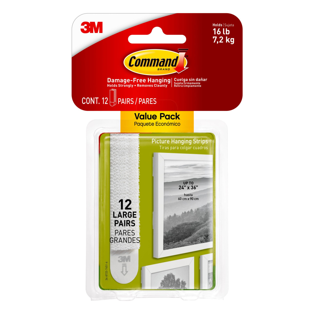 Command Large Picture Hanging Strips, DamageFree, White, Pack of 12
