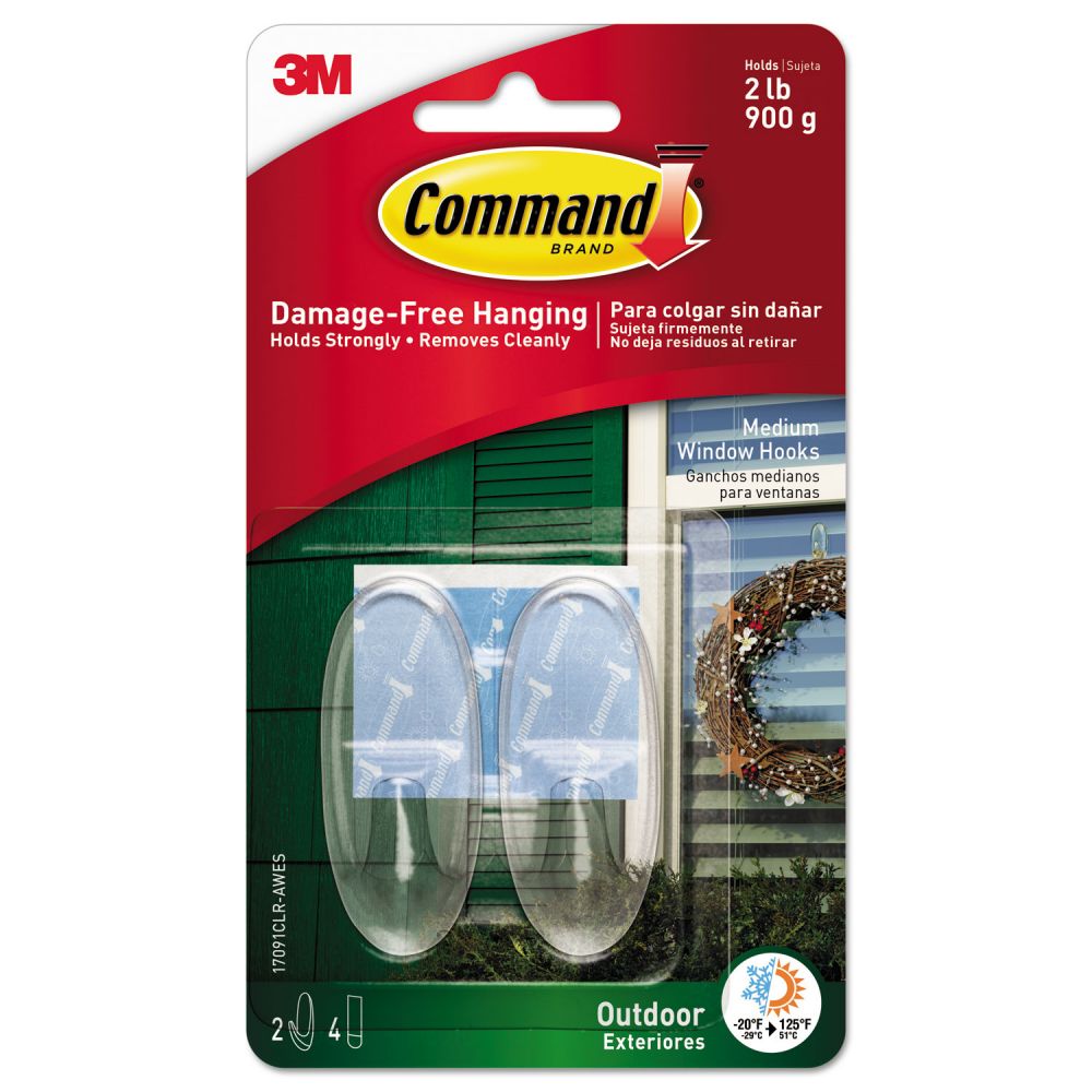 Command All Weather Hooks and Strips, Plastic, Medium, 2 Hooks and 4