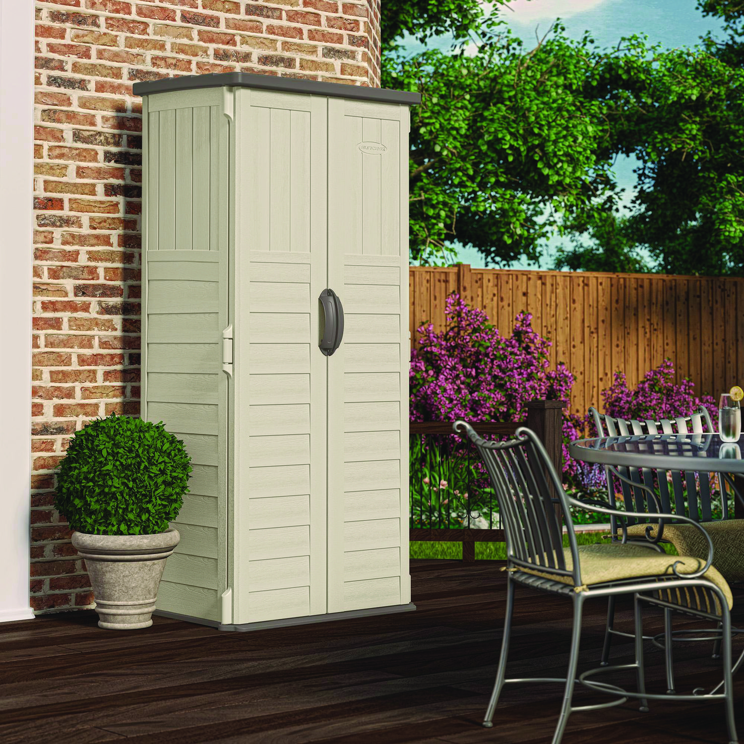 Suncast Vertical Storage Shed, 22 cu ft, 2 ft 8.25" x 2 ft 1.5" x 6 ft