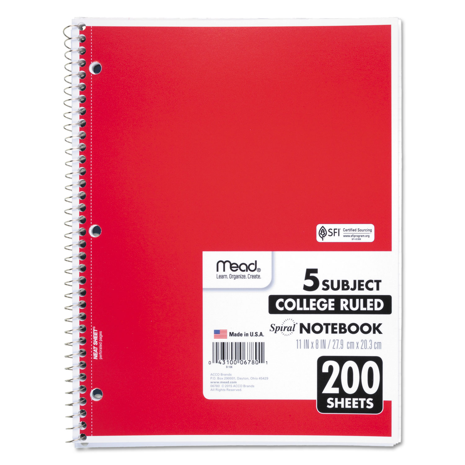 Mead Spiral Notebook, 5 Subject, Medium/College Rule, Randomly Assorted
