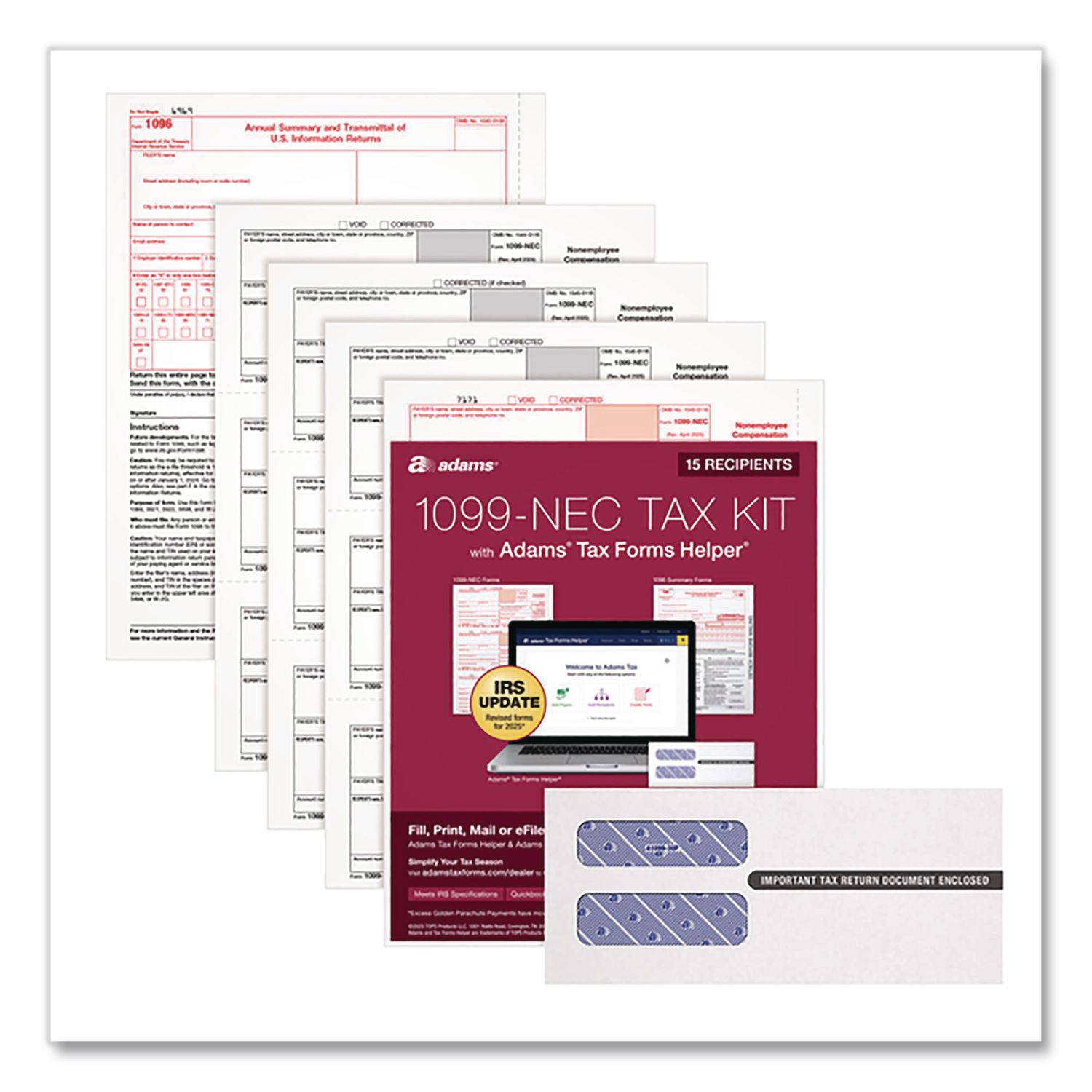 Adams 4-Part 1099-NEC Tax Form Kit with Envelopes and Tax Forms