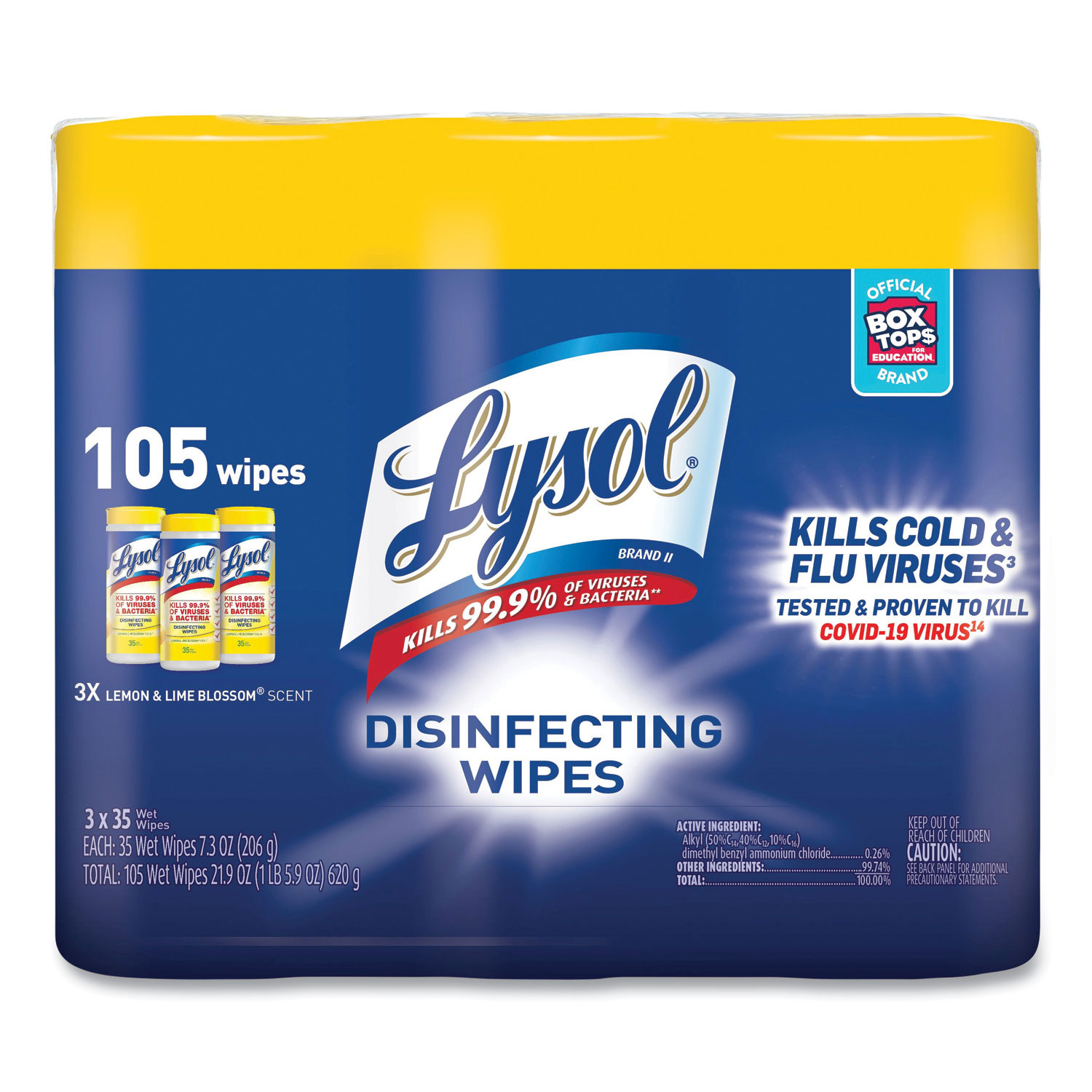 LYSOL Brand Disinfecting Wipes, 7 x 7.25, Lemon and Lime Blossom, 35