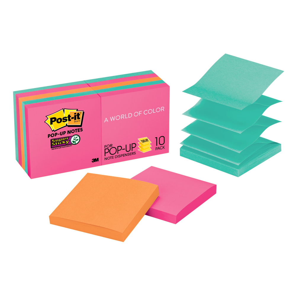 Postit Notes, Super Sticky Pop Up Notes, 3" x 3", Assorted Colors