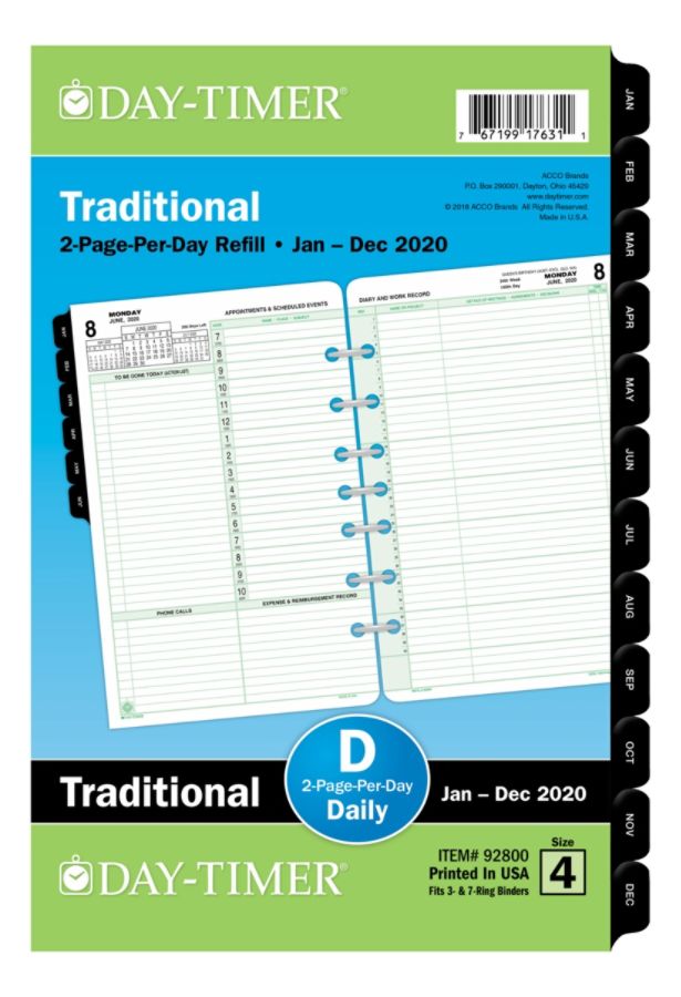 DayTimer Reference Daily Refill, Desk Size, 51/2" x 81/2", January