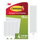 Command Large Picture Hanging Strips, 4 White Adhesive Strip Pairs (8 Strips), Damage Free Hanging Picture Hangers, No Tools Wall Hanging Strips MMM17206ES