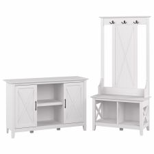 Bush Furniture Key West Entryway Storage Set with Hall Tree, Shoe Bench ...