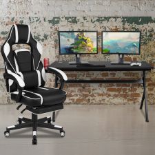 Gaming Desk with Cup Holder/Headphone Hook/Removable Mousepad Top & Reclining Back/Arms Gaming Chair with Footrest main image 1