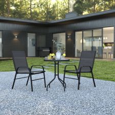Brazos 5 Piece Outdoor Patio Dining Set - Tempered Glass Patio Table, 4 Flex Comfort Stack Chairs main image 1