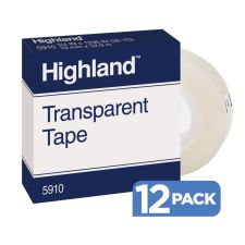 Highland Transparent Tape 12-Pack - 3/4 Inch X 1000 Inches Clear Office Tape
