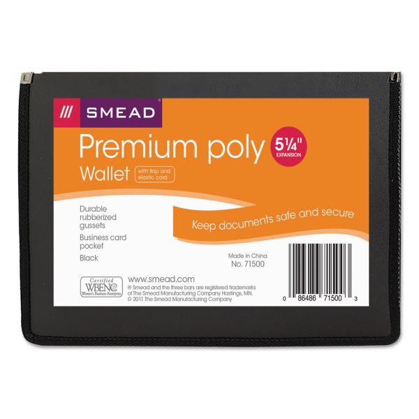 SMD71500 Smead Poly Premium Wallets, 5 1/4" Exp, Letter, Black