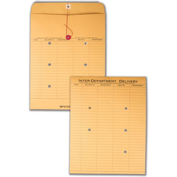 QUA63560 Quality Park Brown Recycled Kraft String & Button Interoffice Envelope, 10 x 13, 100/Carton