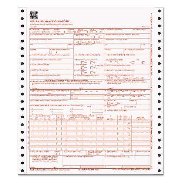 TOP50122RV TOPS CMS-1500 Insurance Continuous Forms