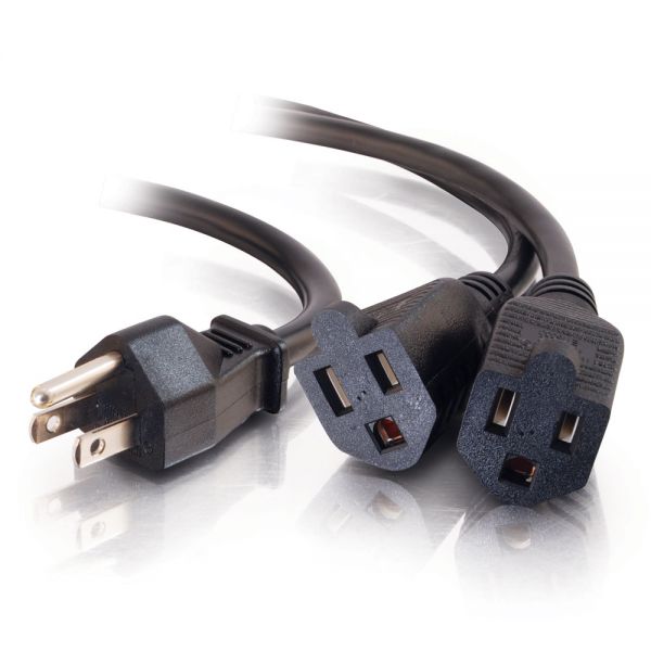 SYNX1983293 C2G 3ft 16 AWG 1-to-2 Power Cord Splitter (1 NEMA 5-15P to 2 NEMA 5-15R)