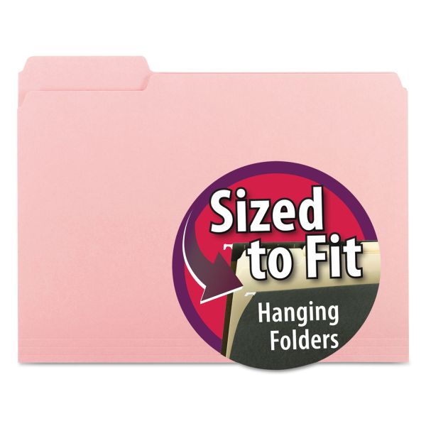 SMD10263 Smead Interior File Folders, 1/3 Cut Top Tab, Letter, Pink, 100/Box