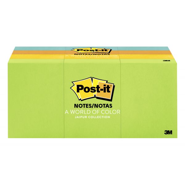 MMM653AU Post-it Notes Original Pads in Jaipur Colors, 1 1/2 x 2, 100-Sheet, 12/Pack