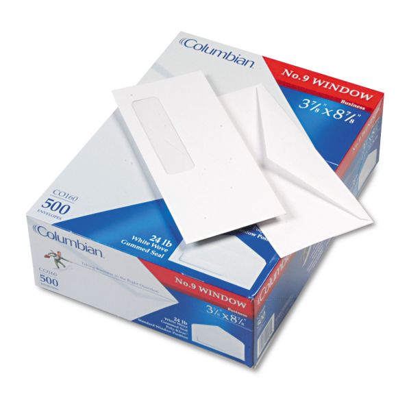 QUACO160 Columbian Poly-Klear Single Window Envelope, #9, 3 7/8 x 8 7/8, 500/Box