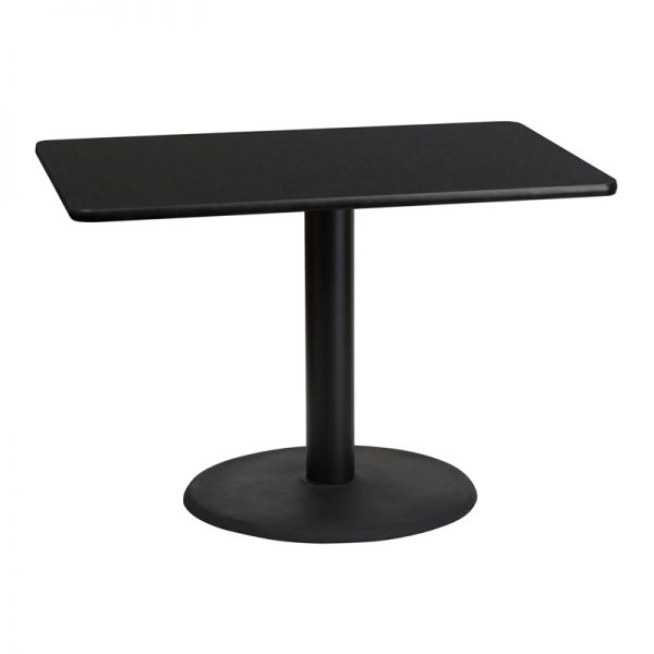 FHFXUBLKTB3042TR24GG Flash Furniture 30'' x 42'' Rectangular Black Laminate Table Top with 24'' Round Table Height Base