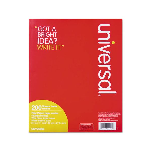 UNV20923 Universal Filler Paper, 8 1/2 x 11, Wide Rule, White, 200 Sheets/Pack