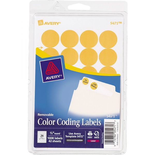 AVE05471 Avery Printable Removable Color-Coding Labels, 3/4" dia, Neon Orange, 1008/Pack