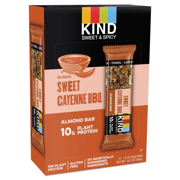 KND18506 KIND Sweet & Spicy, Sweet Cayenne Barbeque, 1.6 oz Bar, 12/Box