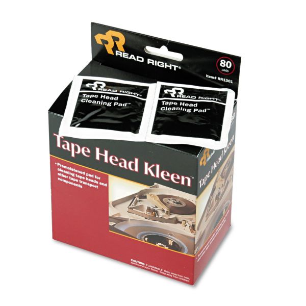 REARR1301 Read Right Tape Head Kleen Pad, Individually Sealed Pads, 5 x 5, 80/Box