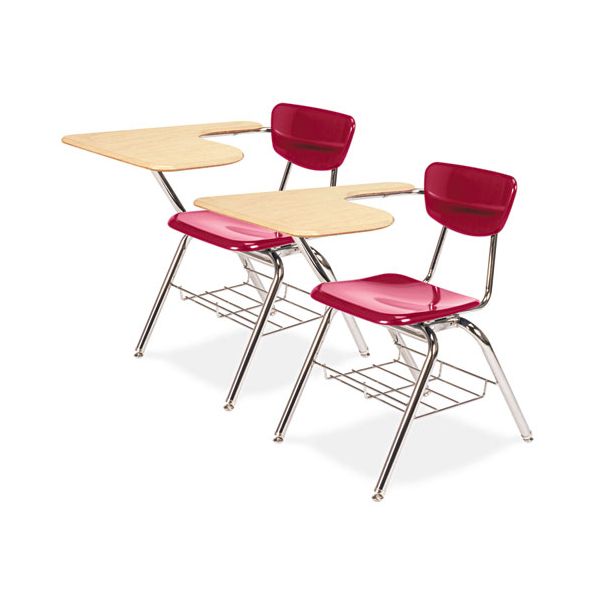 VIR3700BR7038 Virco 3700 Series Chair Desk, 20w x 31d x 30-1/2h, Fusion Maple/Red, 2/Carton