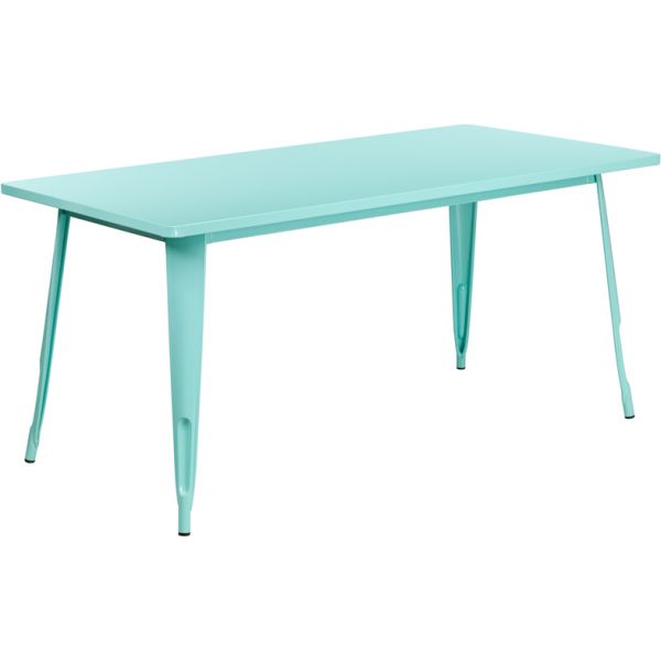 FHFETCT005MINTGG Flash Furniture 31.5'' x 63'' Rectangular Mint Green Metal Indoor-Outdoor Table