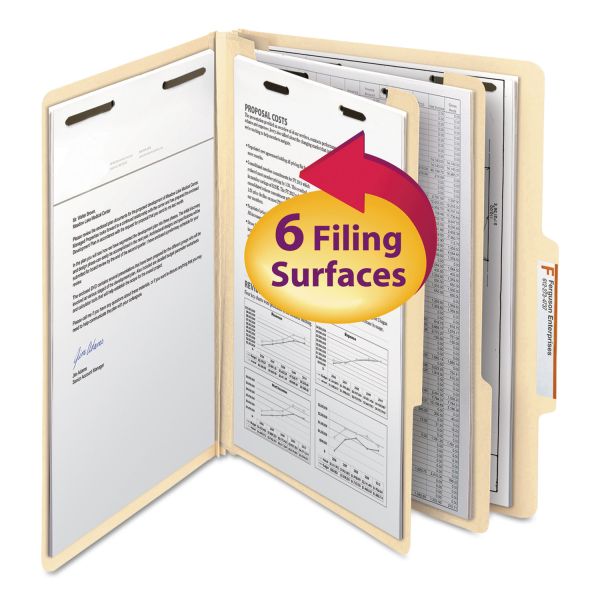 SMD14000 Smead Manila Classification Folders with 2/5 Right Tab, Letter, Six-Section, 10/Box