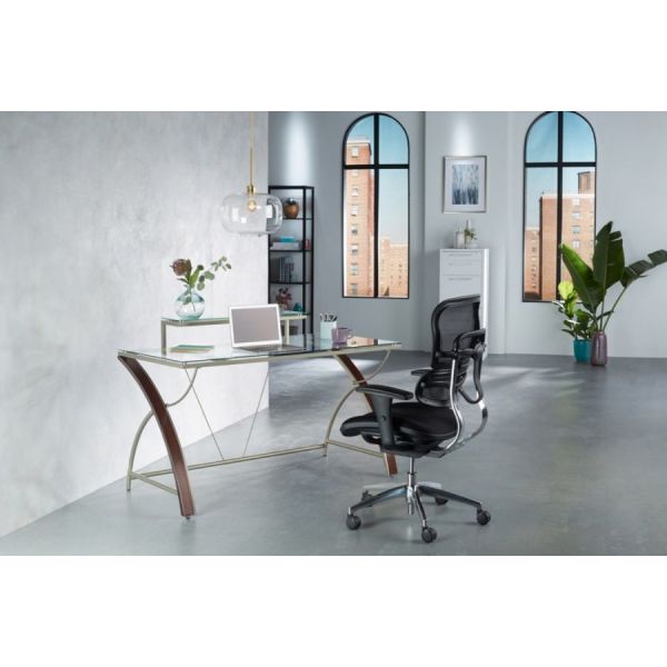 Realspace Axley 55 W Glass Computer Desk Cherry Silver