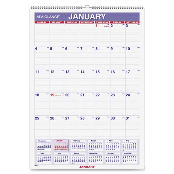 AAGPMLM0228 AT-A-GLANCE Erasable Wall Calendar, 12 x 17, White, 2019