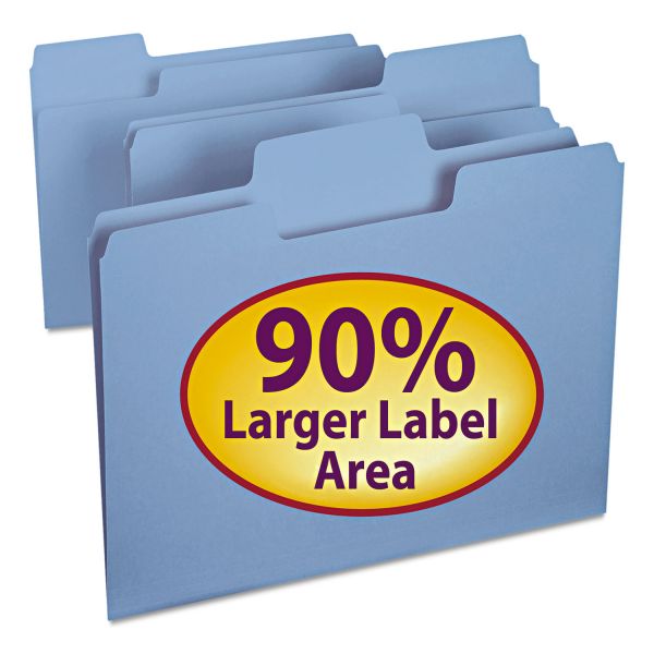 SMD11986 Smead SuperTab Colored File Folders, 1/3 Cut, Letter, Blue, 100/Box
