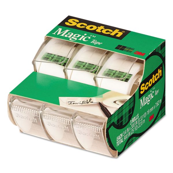 MMM3105 Scotch Magic Tape in Handheld Dispenser, 3/4" x 300", 1" Core, Clear, 3/Pack