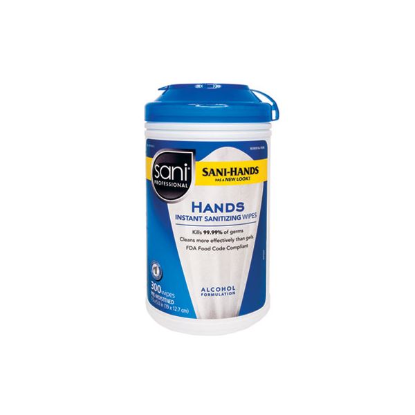 NICP92084CT Sani Professional Hands Instant Sanitizing Wipes with Polypropylene, 7 1/2 x 5, 300/Canister, 6/Ct