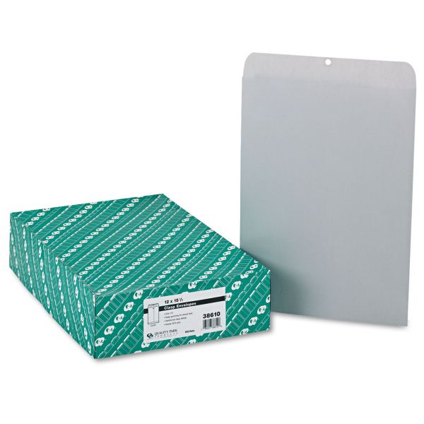 QUA38610 Quality Park Clasp Envelope, 12 x 15 1/2, 28lb, Executive Gray, 100/Box