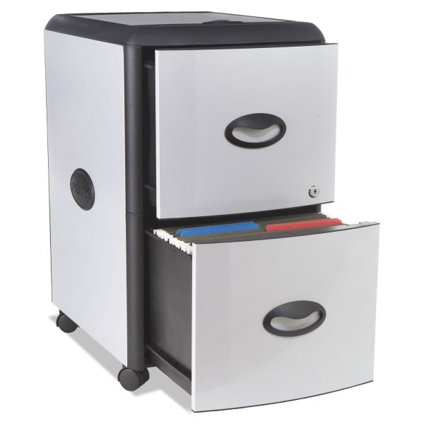 STX61352U01C Storex Two-Drawer Mobile Filing Cabinet With Metal Siding, 19 x 15 x 23, Silver/Black