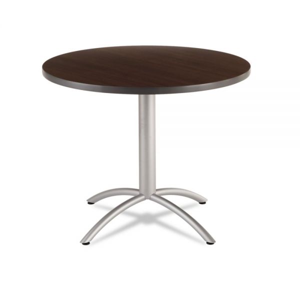 ICE65624 Iceberg CaféWorks Table, 36 dia x 30h, Walnut/Silver
