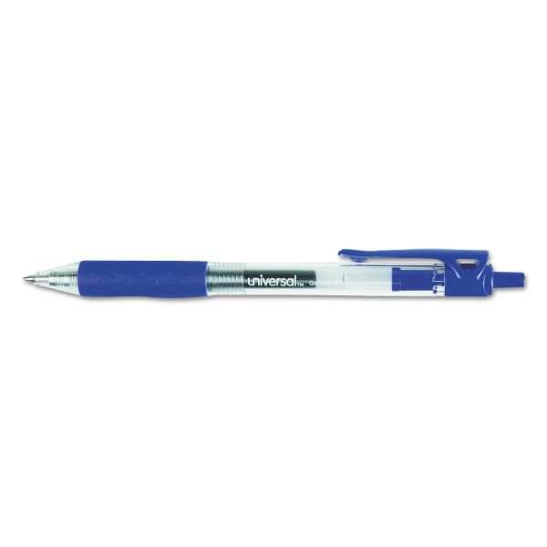UNV39913 Comfort Grip Clear Retractable Gel Ink Roller Ball Pen, Blue Ink, .7mm, Dozen