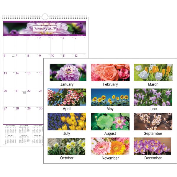 AAGPM4428 AT-A-GLANCE Floral Wall Calendar, 15 1/2 x 22 3/4, Floral, 2019