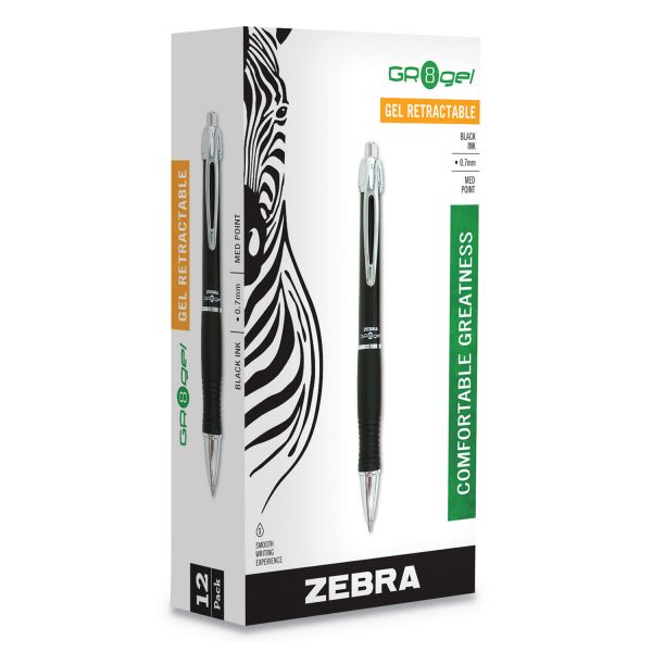 ZEB42610 Zebra GR8 Retractable Gel Pen, Black Ink, Medium, Dozen